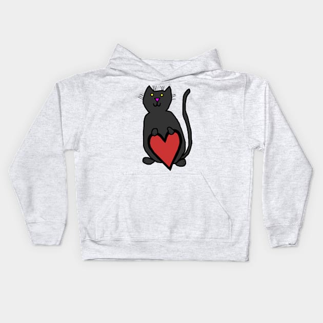 Black Cat with Heart Kids Hoodie by ellenhenryart